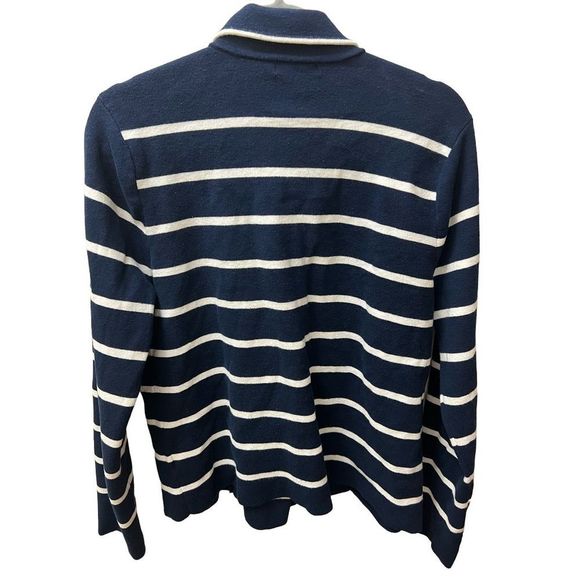 Chaps Striped Navy Blue and White Moto Jacket - Picture 2 of 7